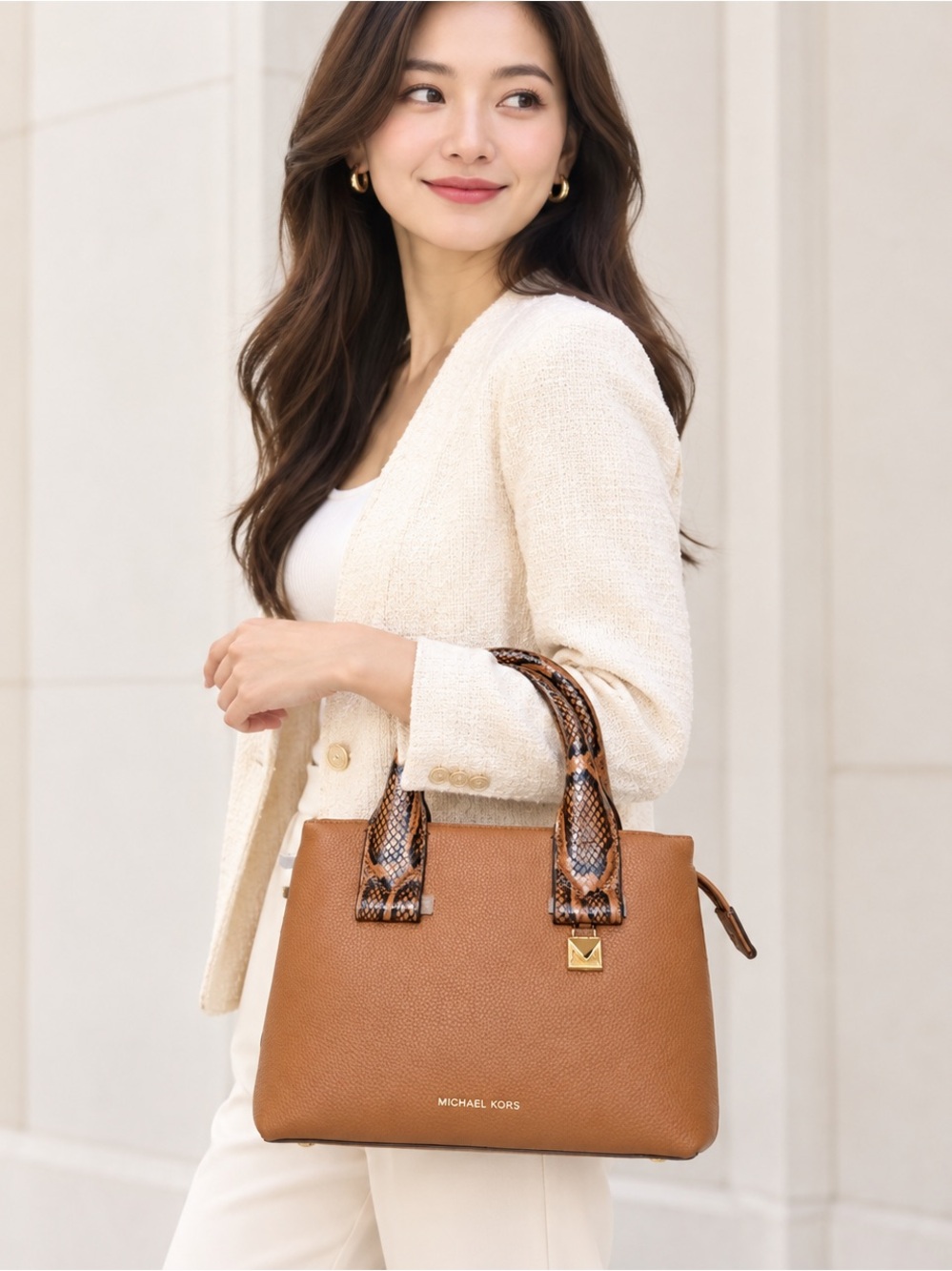 New Michael Kors Rollins Python Embossed satchel